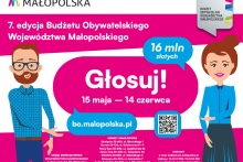 plakat dwie postacie rysunkowe po pokach na środku napis głosuj
