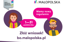 Budżet Obywatelski plakat dwie rysunkowe głowy kobieta i mężcz