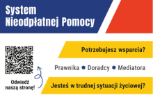 Plakat informujący o Systemie Niepdpłatnej Pomocy