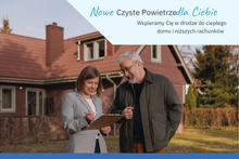 Grafika przedstawiająca kobiete i mężczyznę na tle domu 