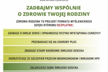 plakat zawiera u góry tytuł: zadbajmy wspólnie o zdrowie twojej rodziny a poniżej wymienione badania z jakich pacjenci moga skorzystać jak w treści informacji