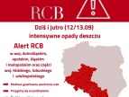 grafika Rządowego Centrum Bezpieczeństwa zawierajaca ostrzeżenie dla poszczególnych województw i mapę Polski z zaznaczonymi na czerwono zagrożonymi województwami