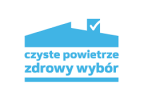 niebieska ikona dachu domu pod nią naois czyste powietrze zdrowy wybór