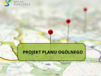 mapa do które wbite są szpilki wytyczające jakąś linię w olnej zęści grafiki zielony prostokąt w którym jest napi projekt planu ogólnego