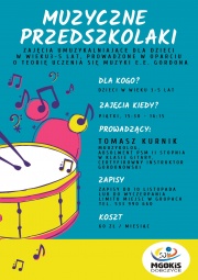 niebieski plakat z instrumentami muzycznymi 