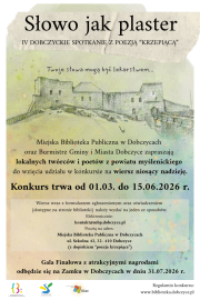 Plakat konkursu poetyckiego „Słowo jak plaster”